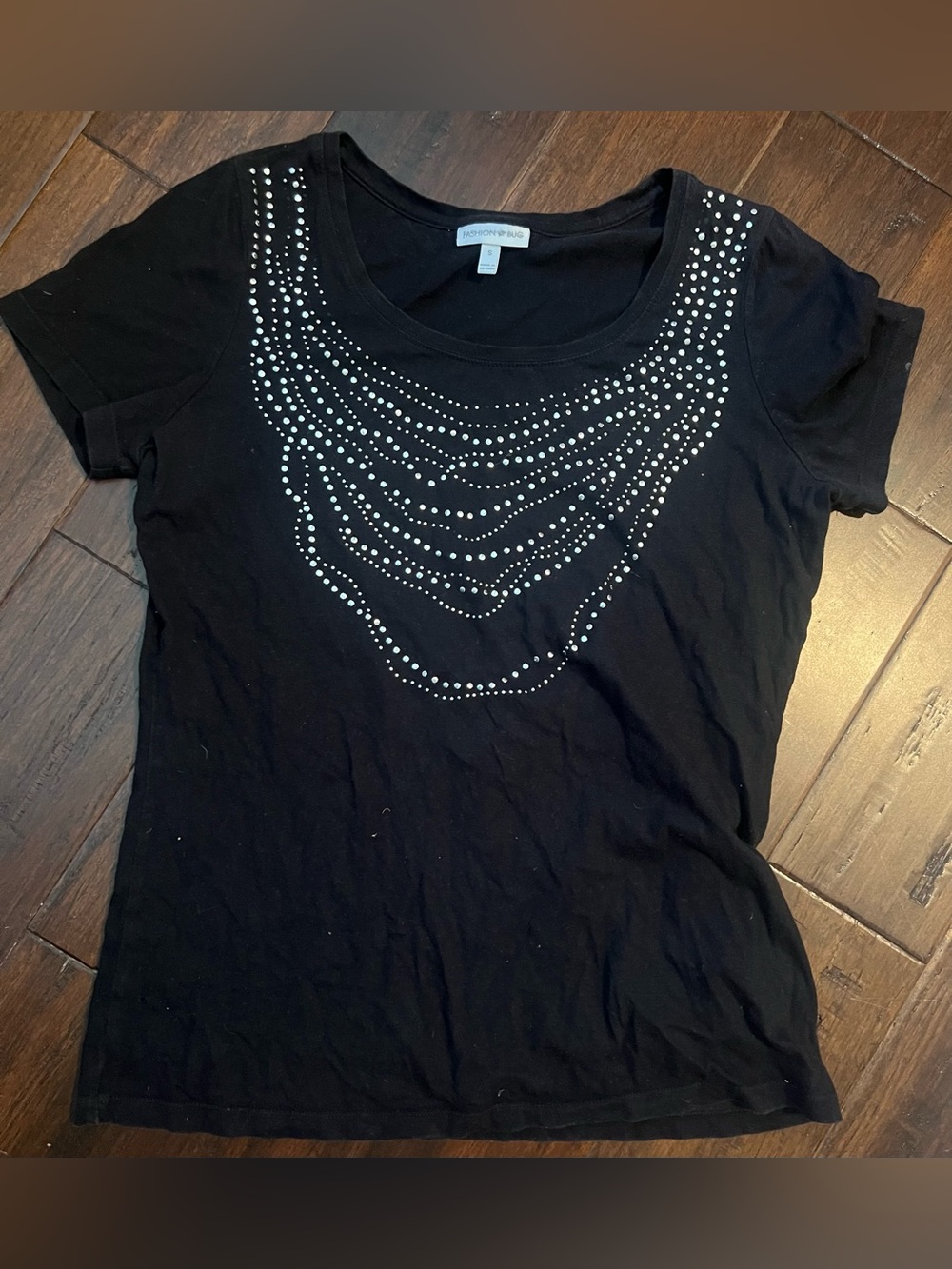 Fashion Bug Black Studded Scoop Neck Tee - oversized